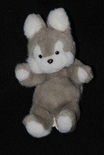 Peluche doudou lapin vintage NOUNOURS ancien blanc gris 14/17 cm assis TTBE