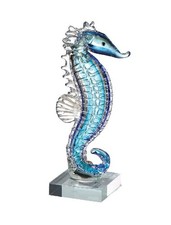 27039 Sculpture Hippocampe Hippocampe Bleu Brillant En Verre 8 X 8 X 24CM