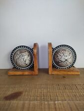 Paire De Serre Livre Globes Terrestres Et Socle En Bois - Mappemonde - Vintage 