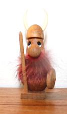 Figurine Scandinave en Bois Teck Viking Vintage Made in Denmark Hans Bolling