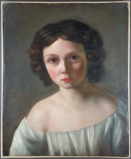 Ancien Tableau "Portrait de Jeune Fille" Peinture Huile Toile Oil Painting Girl