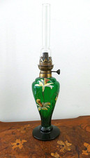 LAMPE à PETROLE Verre émaillé LEGRAS Art Nouveau 1900 Décor jonquilles