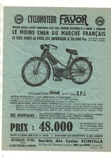 Publicité cyclomoteur Favor et nouveauté 1954 Bloc moteur "Alter" 2 vitesses