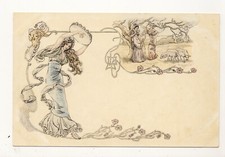 Art Nouveau -  Femme au tambourin et cadre femmes et moutons - DND