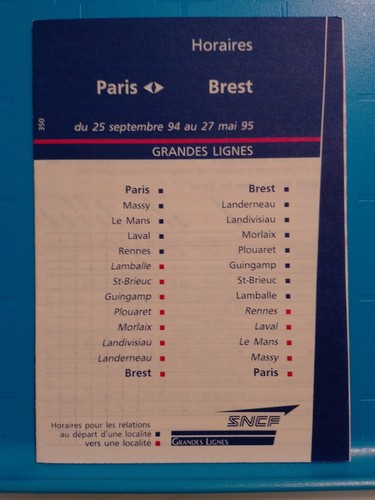Horaires paris brest 1994 - horaires,