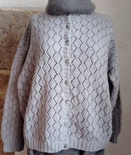 Gilet vintage  tricoté fait main en laine grise T M 38-40