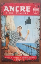 Ancienne Plaque  tôle ANCRE Bière d'alsace PIN UP deco bar pub café  40x26cm