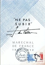 MAXIMAPHILIE / CARTE POSTALE MAXIMUM / MARECHAL DE FRANCE DE LATTRE 1989