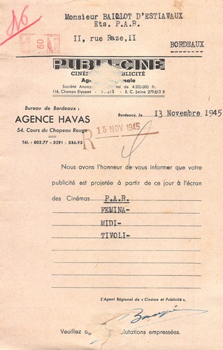 1945 facture publi cine - ,