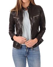 Blouson de motard bombardier noir en cuir d'agneau véritable pour femme