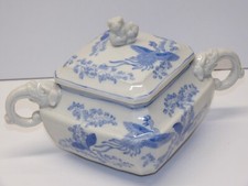 *SUCRIER POT A BOUILLON PORCELAINE CHINE OISEAUX PARADIS Anses CHIENS de FÔ  D