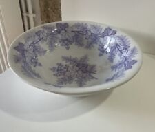 ANCIEN SALADIER VASQUE FAIENCE TERRE DE FER FEUILLE DE VIGNE RAISIN MAUVE PATINE