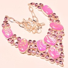 Beau collier en argent, Opale de Feu Rose Triplet 25x17 mm et Topaze Rose