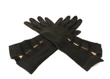 Paires de longs gants  en cuir noir vintage taille 57