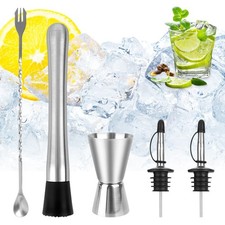 Shaker Cocktail Set 5 Pcs Set Cocktail, Kit Barman Professionale Con 2 Beccuc...