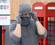 Hiver Écharpes Bonnet Crochet Chapeau Bouton Châle Gants Tricot Ensemble