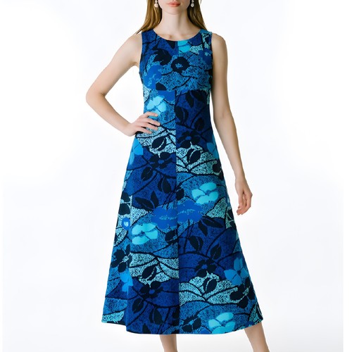 Robe maxi bleue fleurs - robe, à