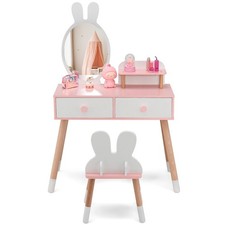 Coiffeuse Enfant avec Chaise et Miroir en Forme Lapin Table de Maquillage 2 Tir