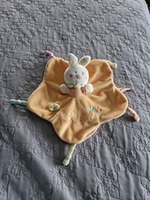 Doudou plat lapin blanc orange jaune abeille NICOTOY -