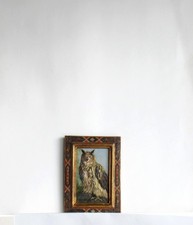 CADRE ANCIEN BOIS POLYCHROME PEINTURE HUILE "HIBOU"