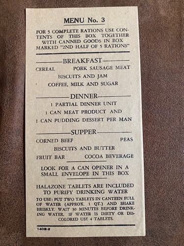 Menu army 1944 ration - menu,