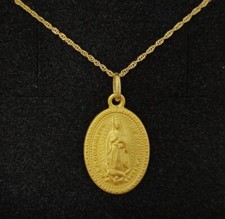 Pendentif Et Chaîne Or 18K 750 Mls. Médaille Vierge De Guadalupe Mexique. 21 Mm.