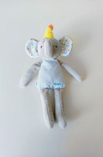 Peluche/Doudou Éléphant Gris Bleu Clair Blanc Rayé Pois Chapeau Jaune 27cm Dodie