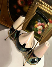  VERCERAM  Service SEL POIVRE MOUTARDE + SUPPORT LAITON porcelaine d'art 