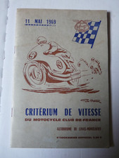 Programme CRITERIUM DE VITESSE MOTOCYCLE CLUB FR  1969 Linas Montlhéry Géo Ham