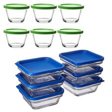6-PC LIBBEY STACK-IT & 6-PC RAMEKIN GLASS FOOD STORAGE CONTAINERS W/PLASTIC LIDS