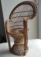 Fauteuil Rotin Poupée "Emmanuelle" Mini Meuble Osier Rotin Bois 