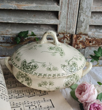 ANCIENNE SOUPIERE LEGUMIERE TERRE DE FER PALMYRE COULEUR VERTE