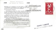 ENVELOPPE FLAMME - 10ème ANNIVERSAIRE CONSEIL de l'EUROPE - PARIS 1958