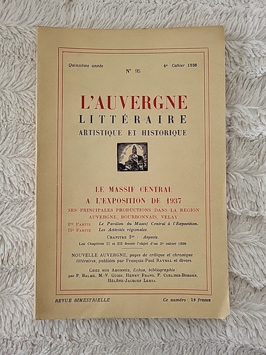 1938 auvergne littéraire - auvergne,