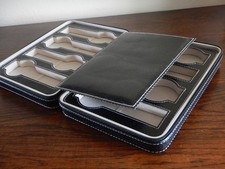 POUR 8 MONTRES BOITE BOX POCHETTE BOITIER COFFRET ETUI NOIR COUTURE BLANCHE