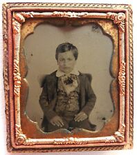AMBROTYPE 1/6 PHOTO enfant garçon 1/2 boîte cadre doré P890