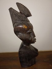 Joli Buste Africain En Bois Sculpté, Femme Seins Nus. Déco Ethnique, Afrique