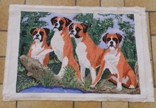 VTG Point de Croix Terminé Quatre Chiens Boxer 32x46cm Broderie Aécor Animalier