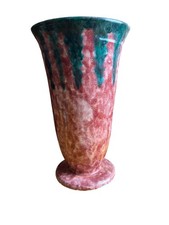 LOUIS BAUDE 1891-1970 MONTIGNY SUR LOING. GRAND VASE CERAMIQUE ROSE ET VERT