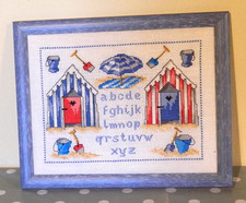 VTG Point de Croix Encadré Cabane Plage Alphabet Nautique Déco Murale 29,5x23cm