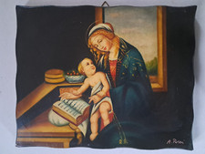 Chevet Madonna Du Livre Peinte à la Main Sur Table Profilée Antique 40x50 CM