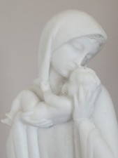 STATUETTE  VIERGE / VIERGE A L'ENFANT   LOURDES  EN PIERRE BLANCHE - ALBATRE