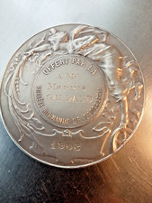Belle médaille en argent Art Nouveau datée 1908 Normande de Géographie 63 Gramme
