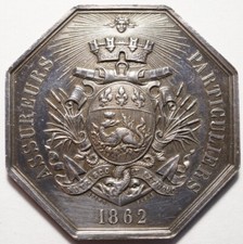 ASSURANCES : TRES RARE JETON ARGENT NOUVEAU CERCLE DU HAVRE 1862