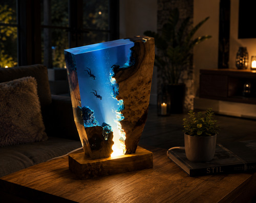 Lampe résine époxy bois - lampe,