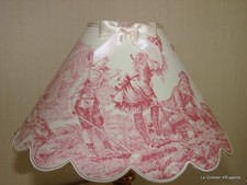 Abat-jour festonné toile de Jouy rose " Jeux d'eau" diametre 25cm
