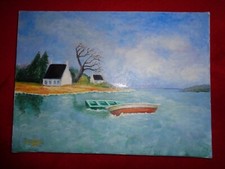 Marine - Barques au Mouillage - Huile sur Toile - Signée - XXèS.
