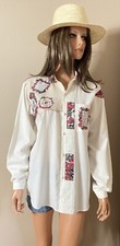 Chemise chemisier blouse écrue et patchwork VINTAGE T 42