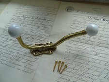 French brass ceramic / porcelain  coat hat hook decoration unused old stock