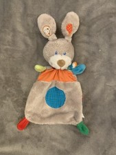 O/ Doudou plat lapin NICOTOY rond bleu orange écharpe vert rouge blanc rayé TBE